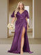 Trumpet/Mermaid V-Neck Short Sleeves Ruched Plus Size Bridesmaid Dresses with Split Side & Ruffles