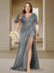 Trumpet/Mermaid V-Neck Short Sleeves Ruched Plus Size Bridesmaid Dresses with Split Side & Ruffles