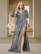 Trumpet/Mermaid V-Neck Short Sleeves Ruched Plus Size Bridesmaid Dresses with Split Side & Ruffles