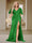 Trumpet/Mermaid V-Neck Short Sleeves Ruched Plus Size Bridesmaid Dresses with Split Side & Ruffles