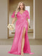 Trumpet/Mermaid V-Neck Short Sleeves Ruched Plus Size Bridesmaid Dresses with Split Side & Ruffles