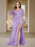 Trumpet/Mermaid V-Neck Short Sleeves Ruched Plus Size Bridesmaid Dresses with Split Side & Ruffles