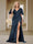 Trumpet/Mermaid V-Neck Short Sleeves Ruched Plus Size Bridesmaid Dresses with Split Side & Ruffles