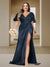 Trumpet/Mermaid V-Neck Short Sleeves Ruched Plus Size Bridesmaid Dresses with Split Side & Ruffles