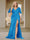 Trumpet/Mermaid V-Neck Short Sleeves Ruched Plus Size Bridesmaid Dresses with Split Side & Ruffles