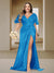 Trumpet/Mermaid V-Neck Short Sleeves Ruched Plus Size Bridesmaid Dresses with Split Side & Ruffles