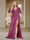 Trumpet/Mermaid V-Neck Short Sleeves Ruched Plus Size Bridesmaid Dresses with Split Side & Ruffles