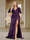 Trumpet/Mermaid V-Neck Short Sleeves Ruched Plus Size Bridesmaid Dresses with Split Side & Ruffles