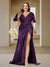 Trumpet/Mermaid V-Neck Short Sleeves Ruched Plus Size Bridesmaid Dresses with Split Side & Ruffles