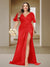 Trumpet/Mermaid V-Neck Short Sleeves Ruched Plus Size Bridesmaid Dresses with Split Side & Ruffles