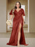 Trumpet/Mermaid V-Neck Short Sleeves Ruched Plus Size Bridesmaid Dresses with Split Side & Ruffles