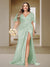 Trumpet/Mermaid V-Neck Short Sleeves Ruched Plus Size Bridesmaid Dresses with Split Side & Ruffles