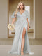 Trumpet/Mermaid V-Neck Short Sleeves Ruched Plus Size Bridesmaid Dresses with Split Side & Ruffles