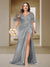 Trumpet/Mermaid V-Neck Short Sleeves Ruched Plus Size Bridesmaid Dresses with Split Side & Ruffles