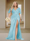 Trumpet/Mermaid V-Neck Short Sleeves Ruched Plus Size Bridesmaid Dresses with Split Side & Ruffles