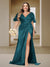 Trumpet/Mermaid V-Neck Short Sleeves Ruched Plus Size Bridesmaid Dresses with Split Side & Ruffles