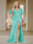 Trumpet/Mermaid V-Neck Short Sleeves Ruched Plus Size Bridesmaid Dresses with Split Side & Ruffles