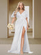 Trumpet/Mermaid V-Neck Short Sleeves Ruched Plus Size Bridesmaid Dresses with Split Side & Ruffles