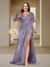 Trumpet/Mermaid V-Neck Short Sleeves Ruched Plus Size Bridesmaid Dresses with Split Side & Ruffles