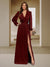 A-Line/Princess V-Neck Long Sleeves Floor-Length Evening Dresses with Split Side