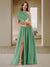 A-Line/Princess One-Shoulder Ruched Satin Bridesmaid Dresses with Side Slit