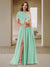 A-Line/Princess One-Shoulder Ruched Satin Bridesmaid Dresses with Side Slit