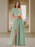 A-Line/Princess One-Shoulder Ruched Satin Bridesmaid Dresses with Side Slit