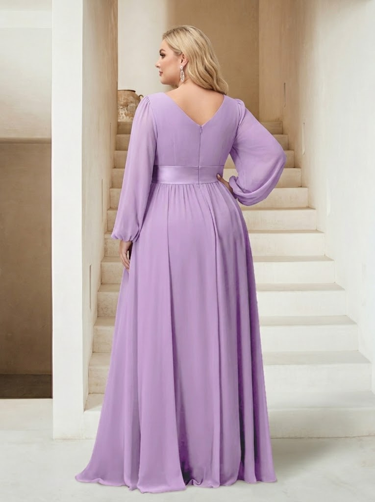 A-Line/Princess V-Neck Asymmetrical Plus Size Bridesmaid Dresses with Split Side