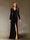 Sheath/Column V-Neck Long Sleeves Velvet Ruched Evening Dresses with Side Slit