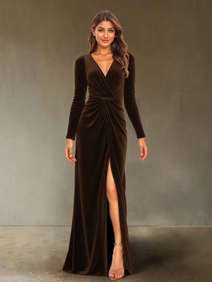 long sleeve velvet sheath dress Velvet Midi Dress with Long Sleeves