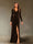 Sheath/Column V-Neck Long Sleeves Velvet Ruched Evening Dresses with Side Slit