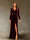 Sheath/Column V-Neck Long Sleeves Velvet Ruched Evening Dresses with Side Slit