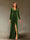 Sheath/Column V-Neck Long Sleeves Velvet Ruched Evening Dresses with Side Slit