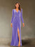 Sheath/Column V-Neck Long Sleeves Velvet Ruched Evening Dresses with Side Slit