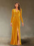 Sheath/Column V-Neck Long Sleeves Velvet Ruched Evening Dresses with Side Slit