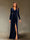 Sheath/Column V-Neck Long Sleeves Velvet Ruched Evening Dresses with Side Slit