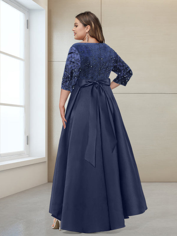 A-Line/Princess V-Neck 3/4 Sleeves Plus size Mother of the Bride Dresses with Beading