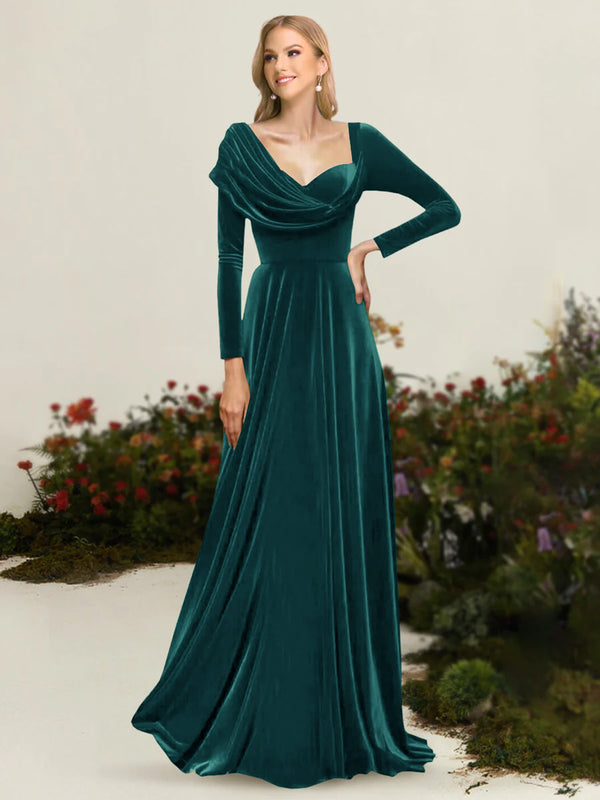 A-Line/Princess Asymmetrical Long Sleeves Pleated Velvet Mother Of the Bride Dresses