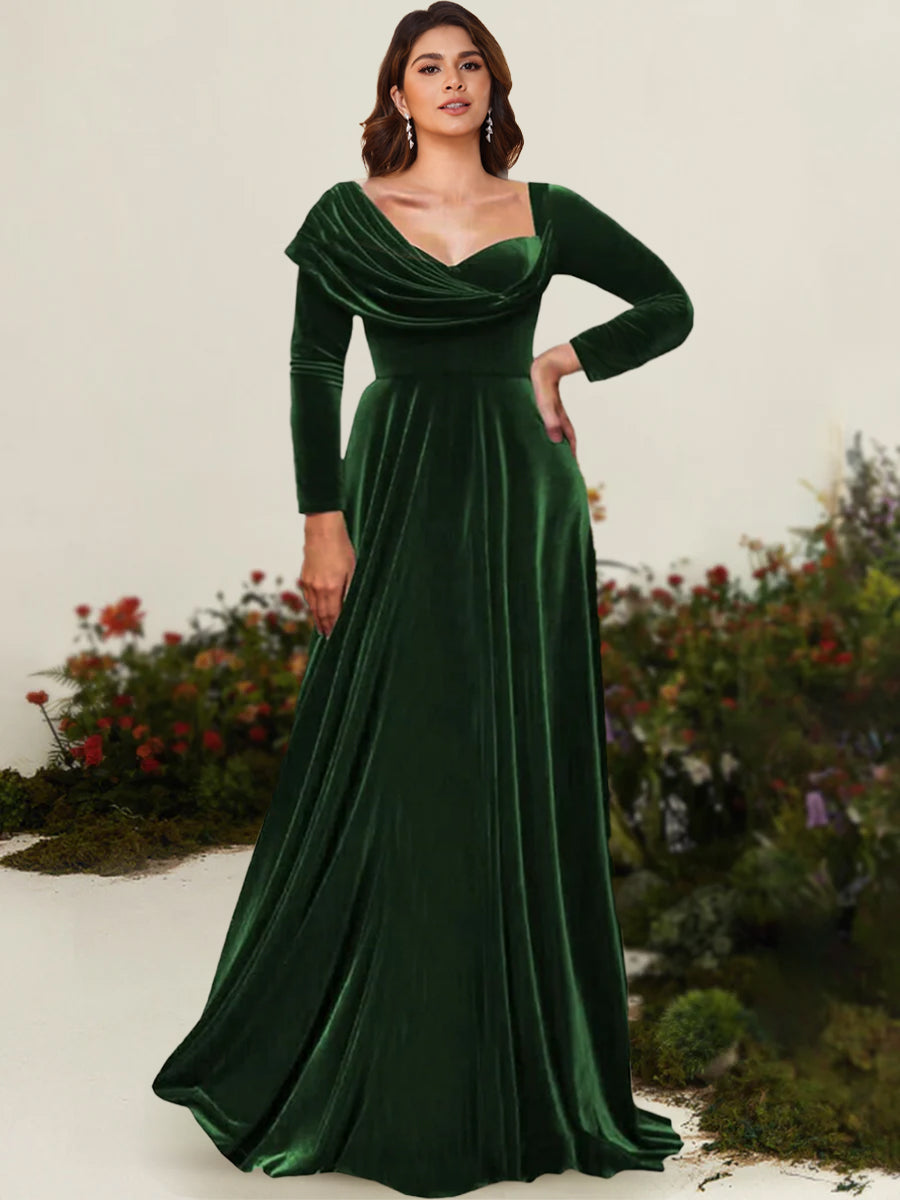 A-Line/Princess Asymmetrical Long Sleeves Pleated Velvet Plus Size Mother Of the Bride Dresses