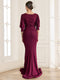 Trumpet/Mermaid V-Neck 3/4 Sleeves Ruffled Mother of the Bride Dresses with Split Side