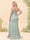 Sheath/Column Off-the-Shoulder Ruched Long Plus Size Bridesmaid Dresses with Ruffles