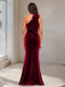 Trumpet/Mermaid One-Shoulder Velvet Long Evening Dresses with Split Side