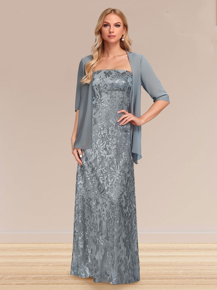 Sheath/Column Strapless Long Mother of the Bride Dresses with Jacket &amp; Appliques