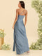 Sheath/Column Silk Satin One-Shoulder Floor-Length Bridesmaid Dresses With Split Side