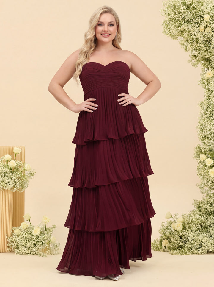 A-Line/Princess Strapless Floor-Length Plus Size Bridesmaid Dresses With Ruffles