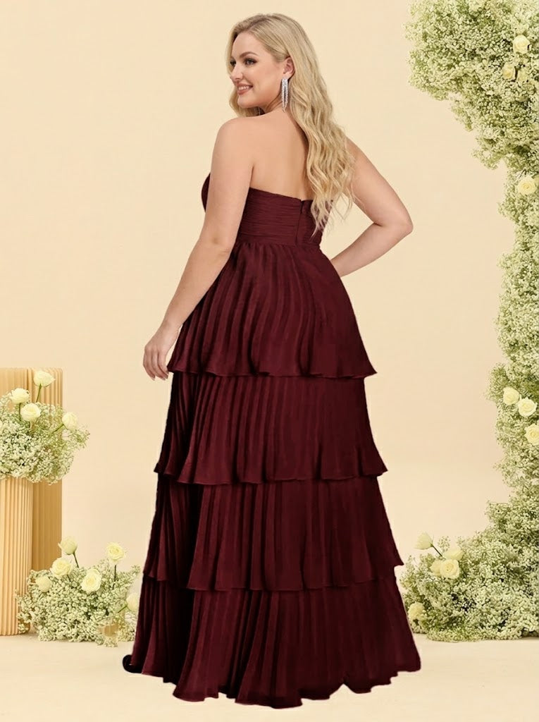 A-Line/Princess Strapless Floor-Length Plus Size Bridesmaid Dresses With Ruffles