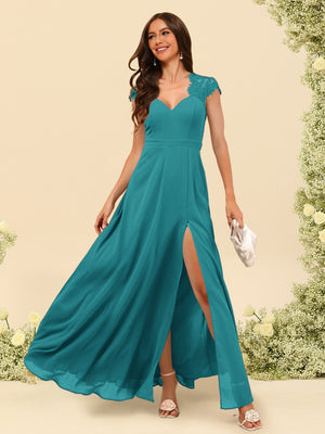 A-Line/Princess V-Neck Floor-Length Bridesmaid Dresses With Split Side