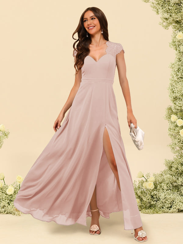 A-Line/Princess V-Neck Floor-Length Bridesmaid Dresses With Split Side