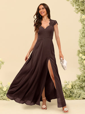 A-Line/Princess V-Neck Floor-Length Bridesmaid Dresses With Split Side