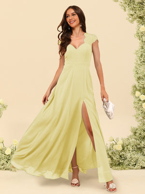 A-Line/Princess V-Neck Floor-Length Bridesmaid Dresses With Split Side